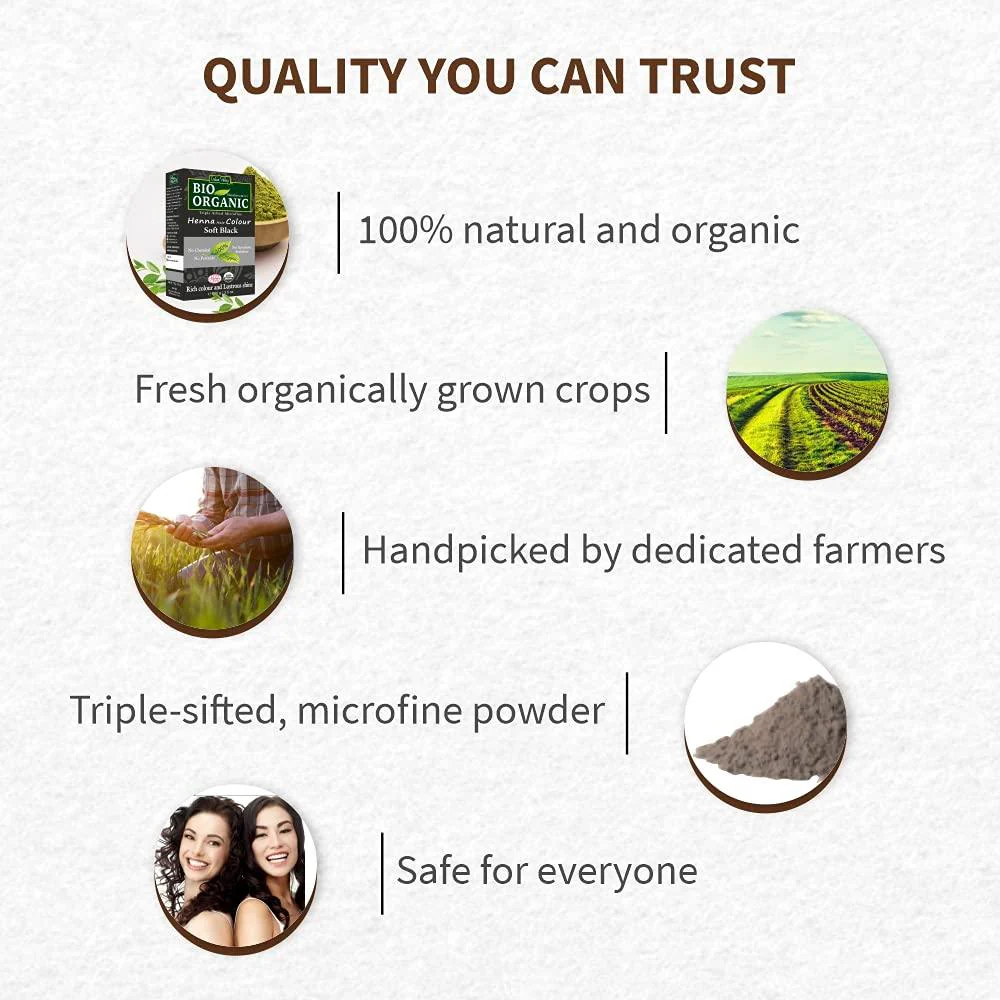 Bio Organic Soft Black Henna Hair Colour For Early Grey Hair Coverage - 100gm - Image 4