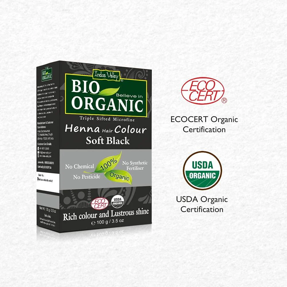 Bio Organic Soft Black Henna Hair Colour For Early Grey Hair Coverage - 100gm - Image 8