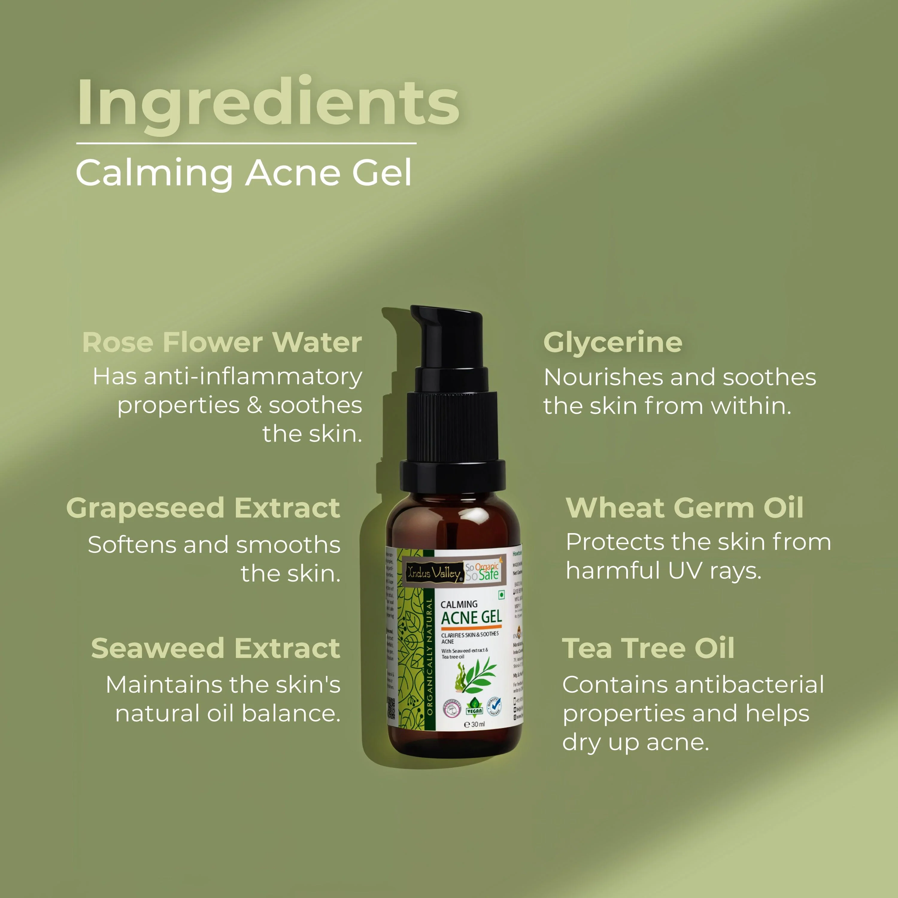 Calming Acne Gel Clarifies Skin & Soothes Acne With Seaweed Extract & Tea Tree Oil - 30ml. - Image 3