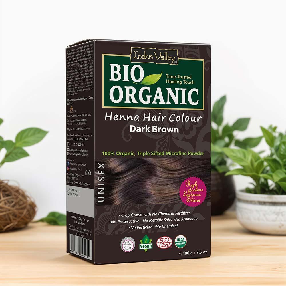 Bio Organic Dark Brown Henna Hair Colour For Early Grey Hair Coverage - 100gm