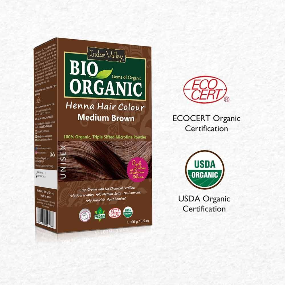 Bio Organic Medium Brown Henna Hair Colour For Early Grey Hair Coverage - 100gm - Image 2