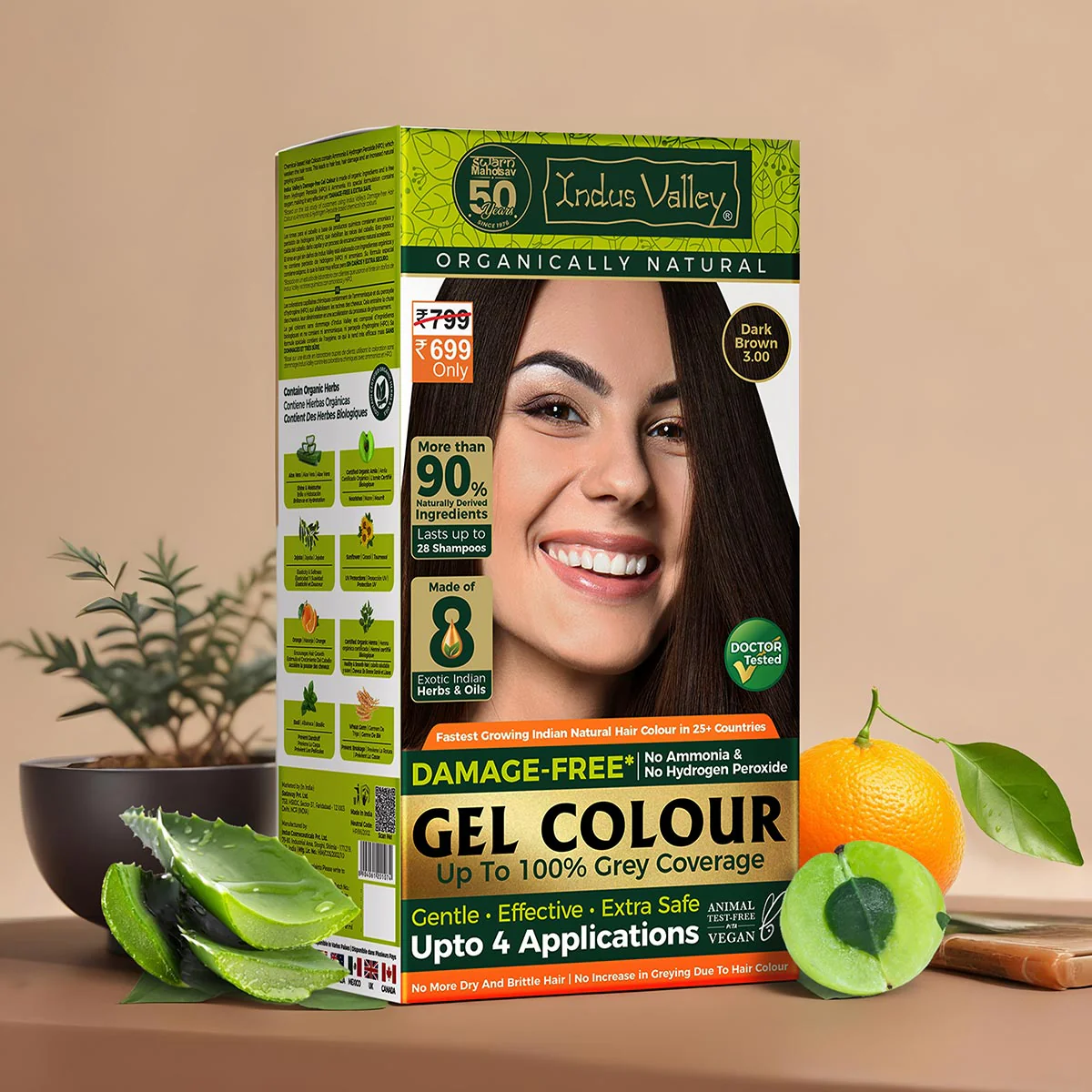 Damage Free Dark Brown 3.00 Gel Hair Color For Women & Men | Chemical Free, Long Lasting, Safe & Gentle - 200ml + 20g